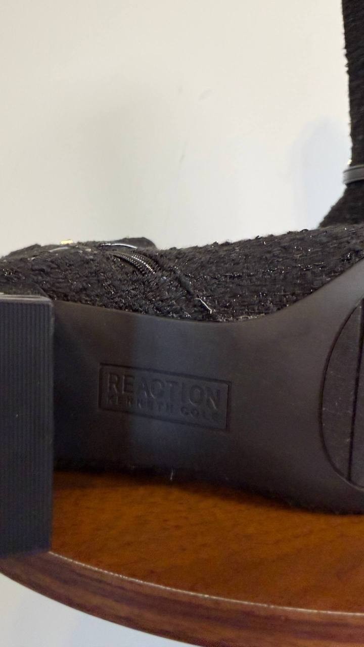 Kenneth Cole Reaction Lacey Booties 8.5M Black Fabric Square Toe NIB msrp$129
