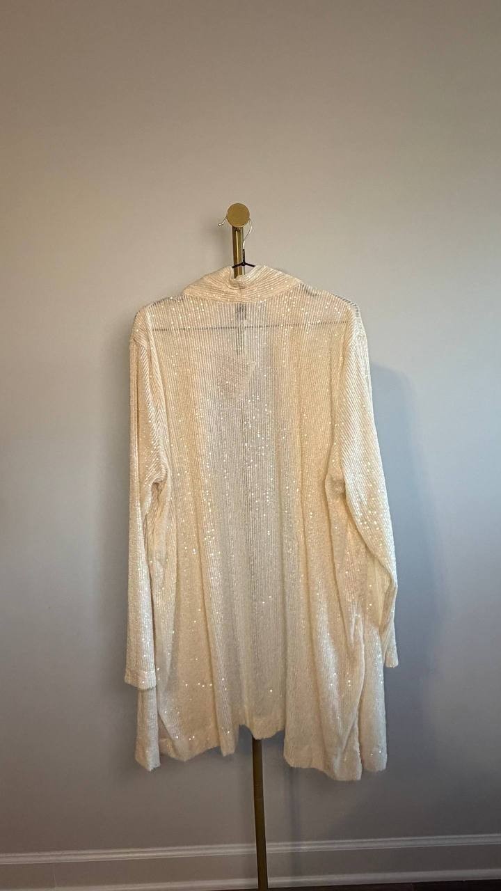 Anne Klein Sequin Draped Open-Front Cardigan Beige XL NWT $149