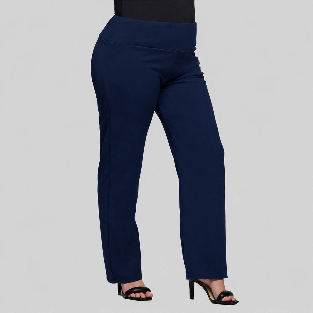 24Seven Comfort Apparel Plus Size Stretch High‑Rise Dress Pants Navy 1X NWT $52