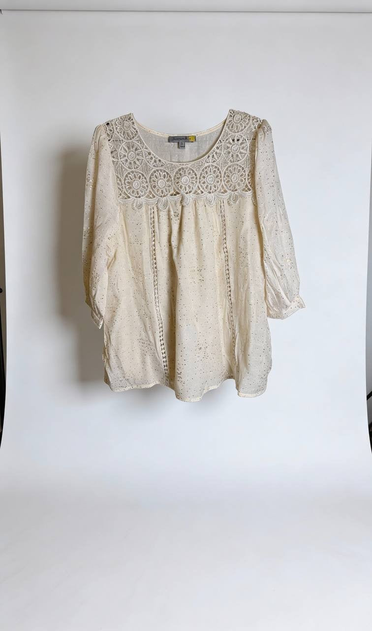 Figueroa & Flower Ivory Embroidered Balloon‑Sleeve Blouse – Size S – NWT – $68