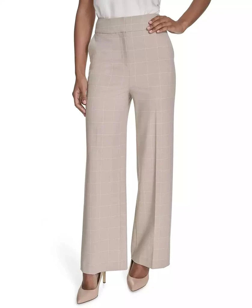 Calvin Klein Brown Windowpane Wide-Leg Pants Size 12P NWT $99 Chic Tailored Look