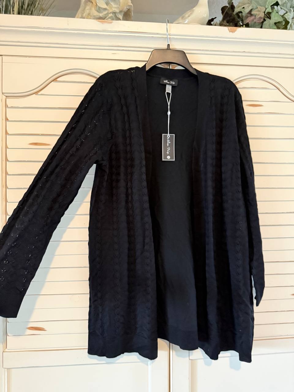 Melissa Paige Pointelle Cardigan Sweater Black XL NWT $54.50
