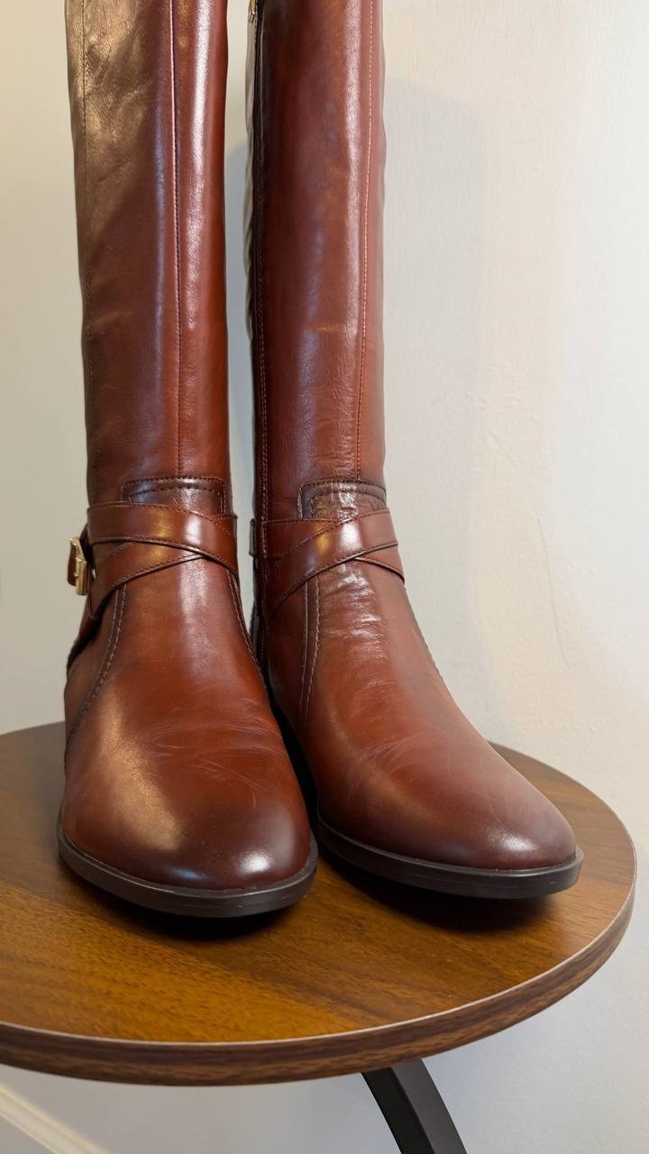 Naturalizer Rena 2 Boots7W Deep Saddle Leather Wide Calf Riding NIB msrp$325