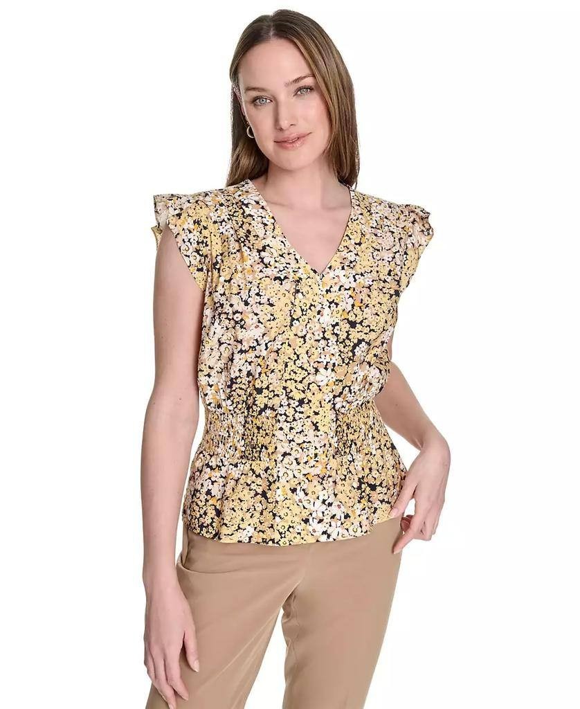Tommy Hilfiger Women’s Floral Smocked‑Waist Ruffle‑Sleeve Top XL $69 NWT