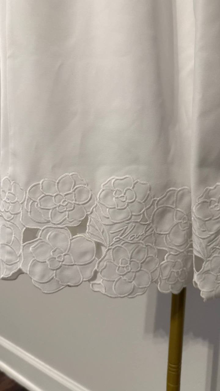 Karl Lagerfeld Pants Floral Embroidery Cotton White 2 NWT