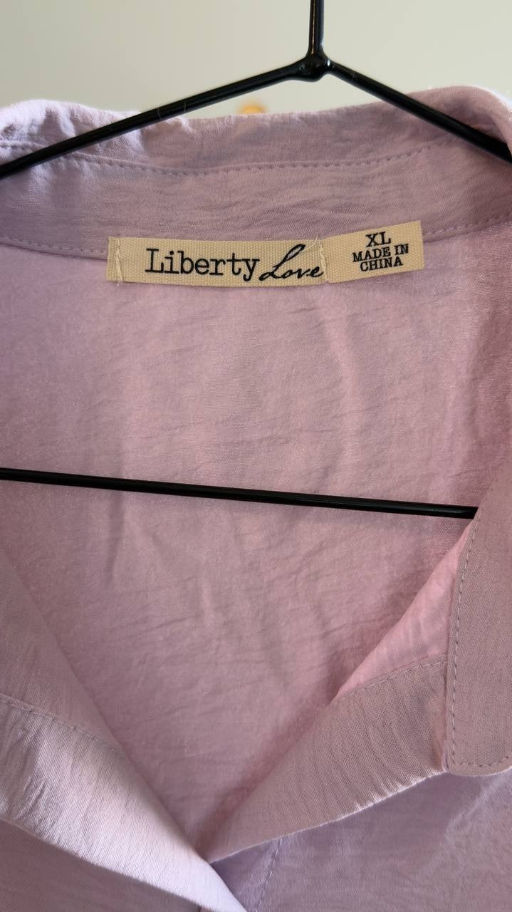 Liberty Love Roll‑Tab Button Front Shirt Pink XL NWT $19