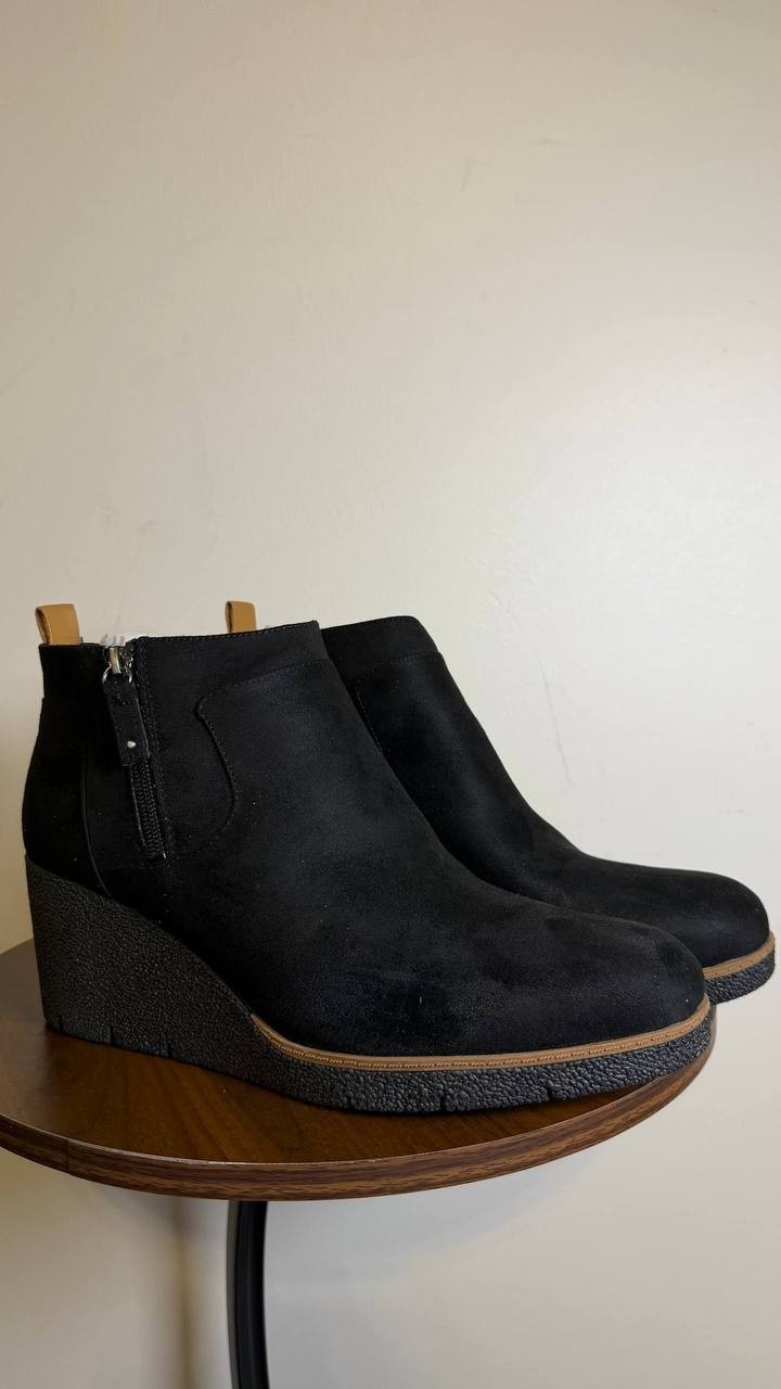 Dr. Scholl’s Black Faux Leather Wedge Booties 12M NIB MSRP $110