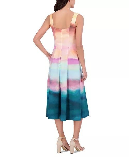 Vince Camuto Women’s Scoop‑Neck Fit & Flare Scuba Midi Dress Multi 16 $168 NWT