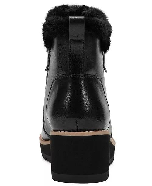 Easy Spirit Jane Cozy Side Zip Wedge Booties Black 6.5M Leather $159 NWB