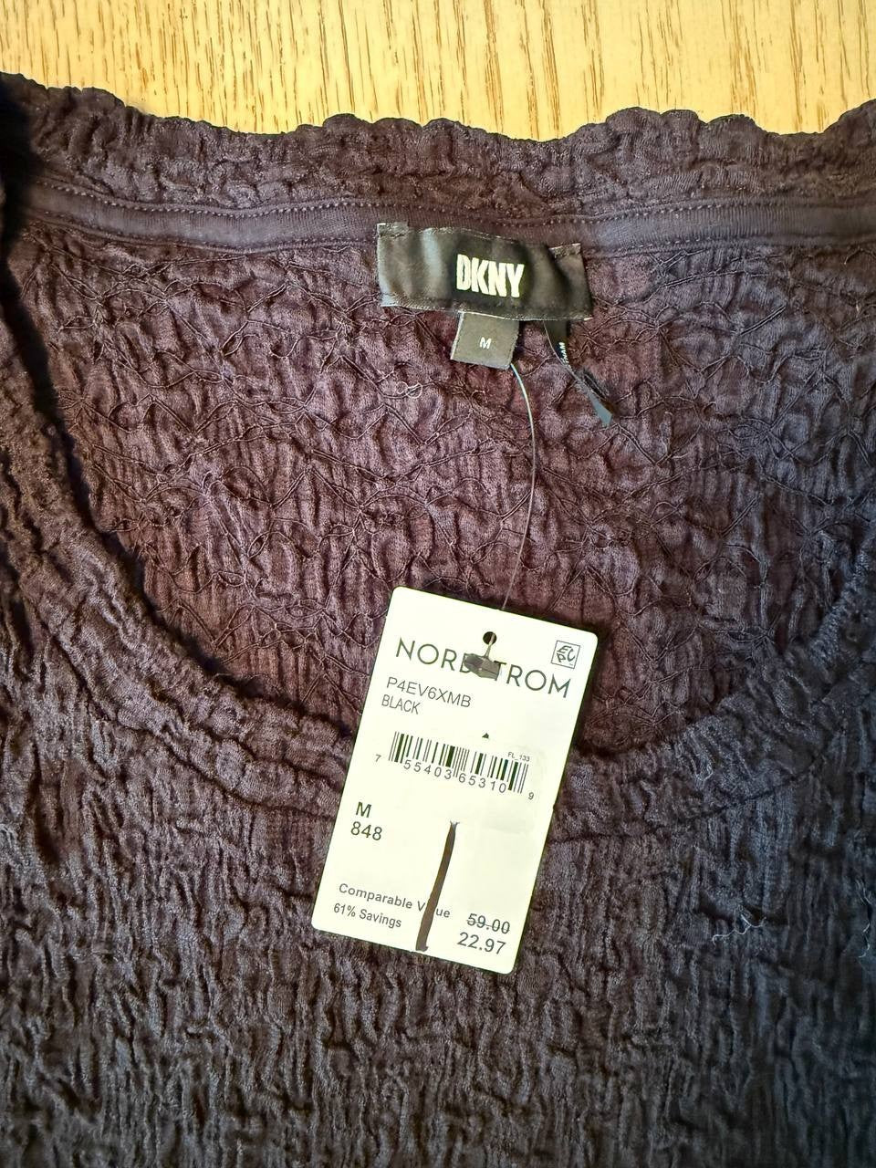 DKNY Black Textured Short Sleeve Top for Women, Size M, NWT, Casual Office