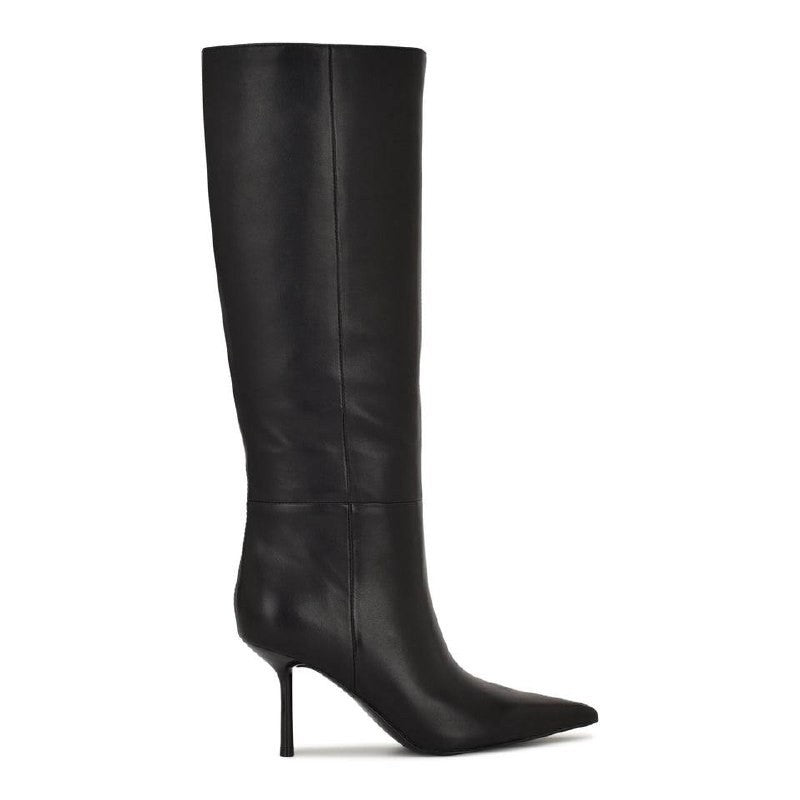 Nine West Nomas Boots 5M Black Leather Knee‑High  Stiletto NIB  msrp$249