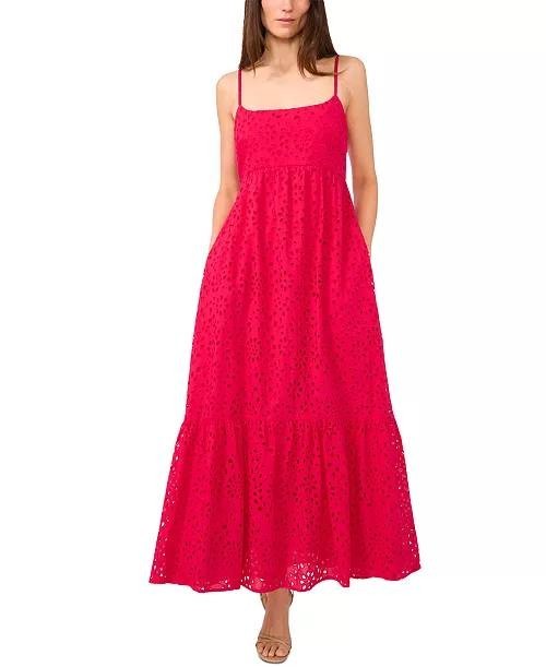1.STATE Eyelet Detail Cotton Maxi Dress Magenta XS NWT $129