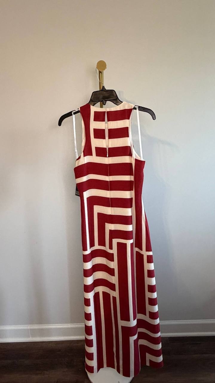 Donna Morgan Crewneck Midi Dress Cream/Dark Red 2 NWT $158