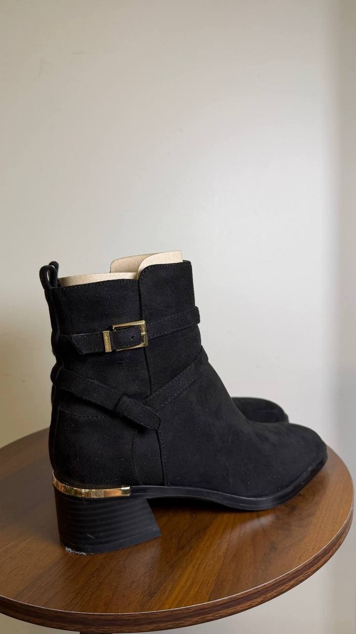 Calvin Klein Jasen Buckle Strap Block Heel Booties Black Women’s 5M