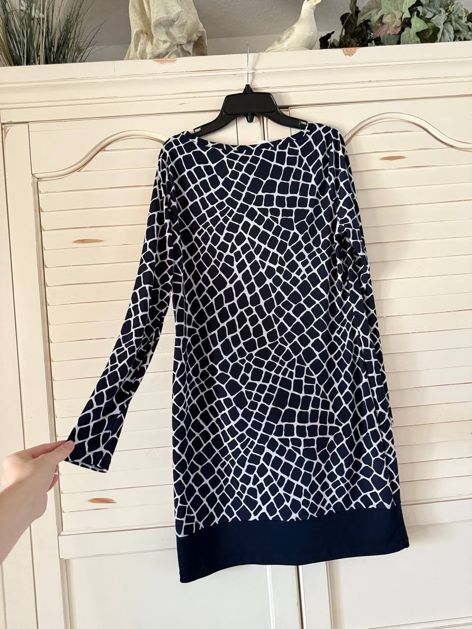 Michael Kors Printed Long Sleeve Dress Size M Navy