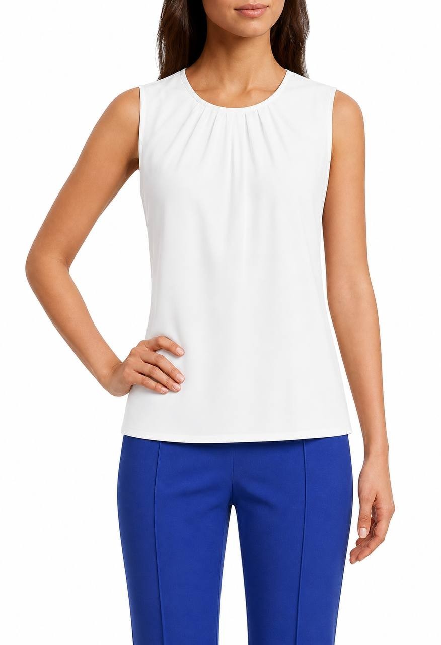 Calvin Klein Pleated Crew Neck Knit Tank Top White Size 12  good preowned $39