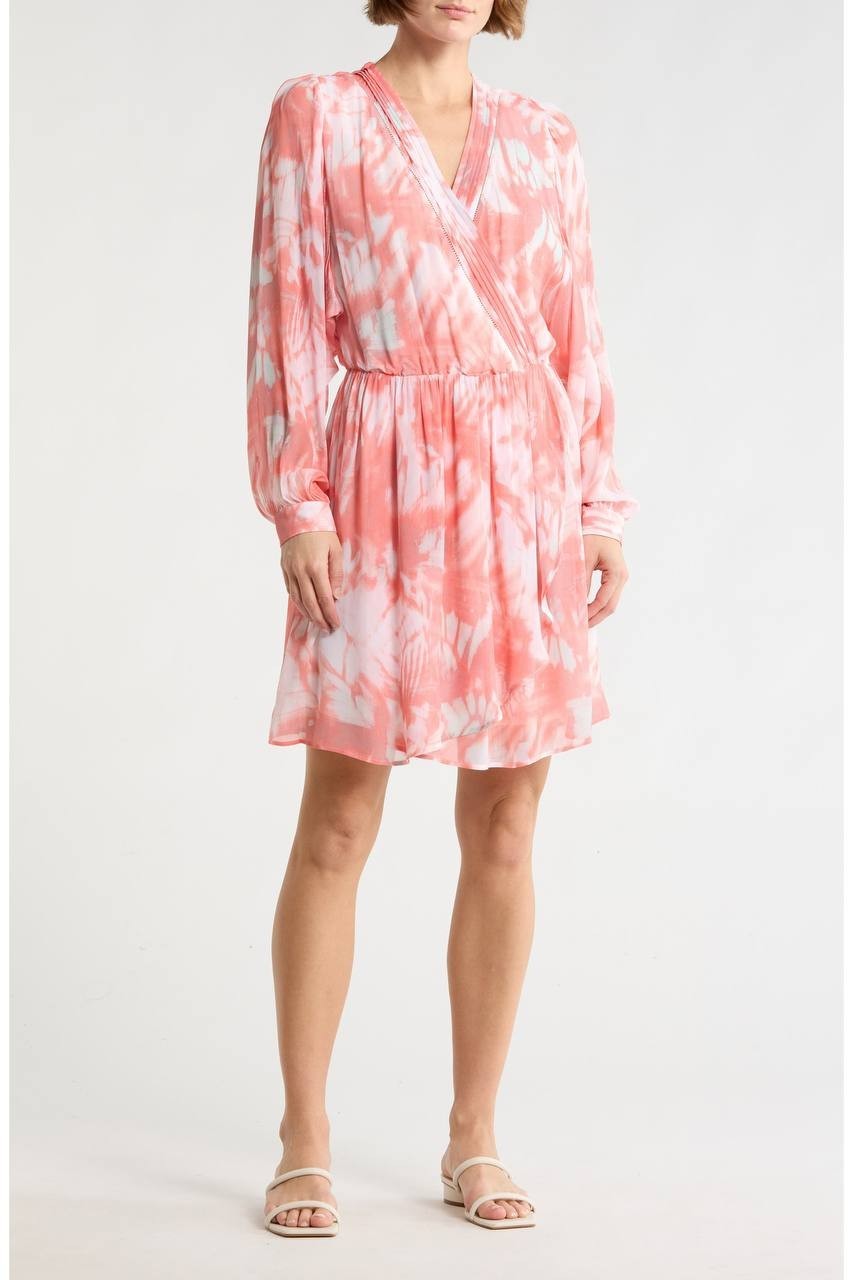 BOSS Print Long Sleeve Faux Wrap Dress Multi 10 NWT $199