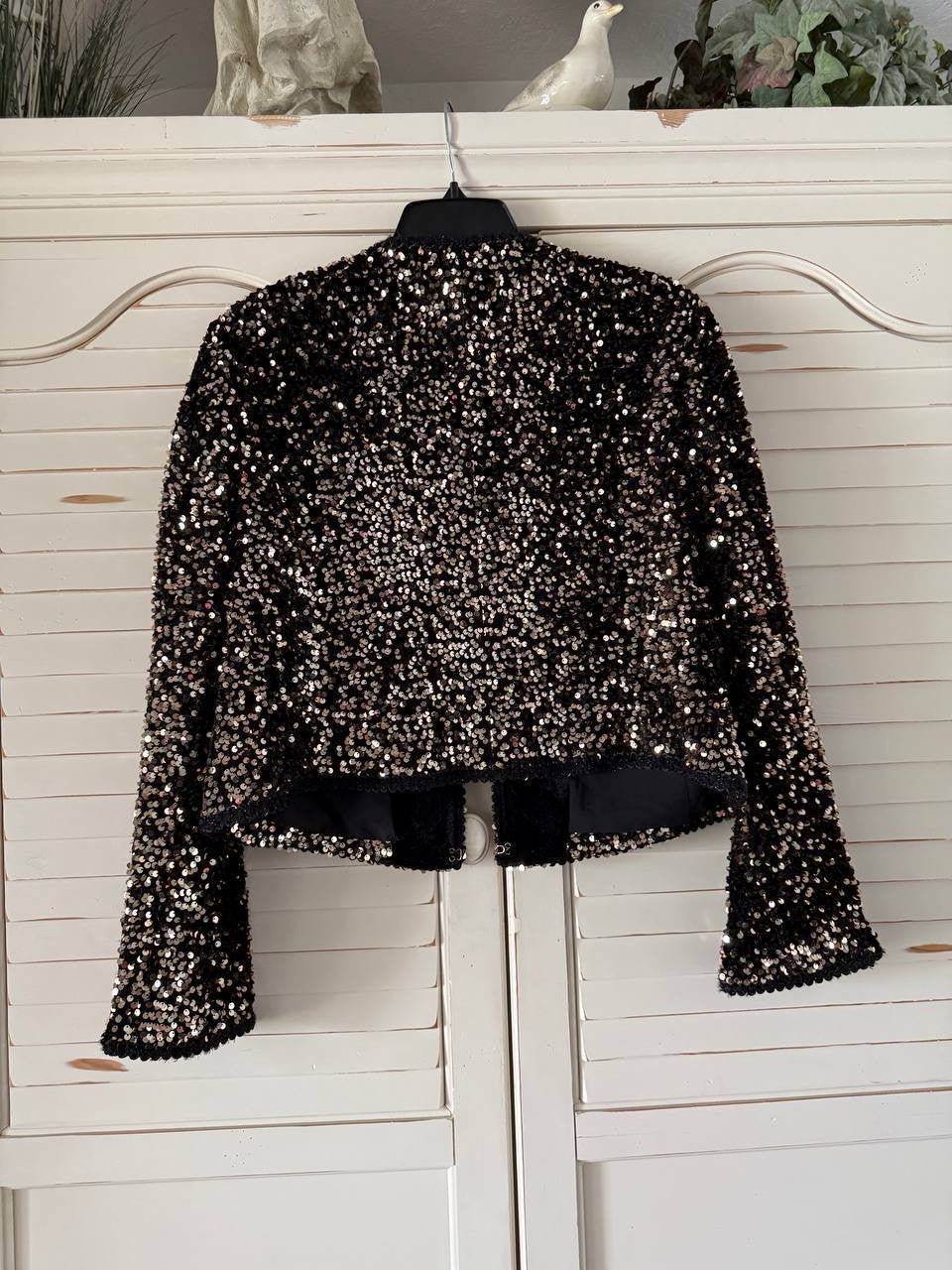 Tahari ASL Sequin Tie-Hem Blouse Gold Black Plus Size 18 Glam Party Top