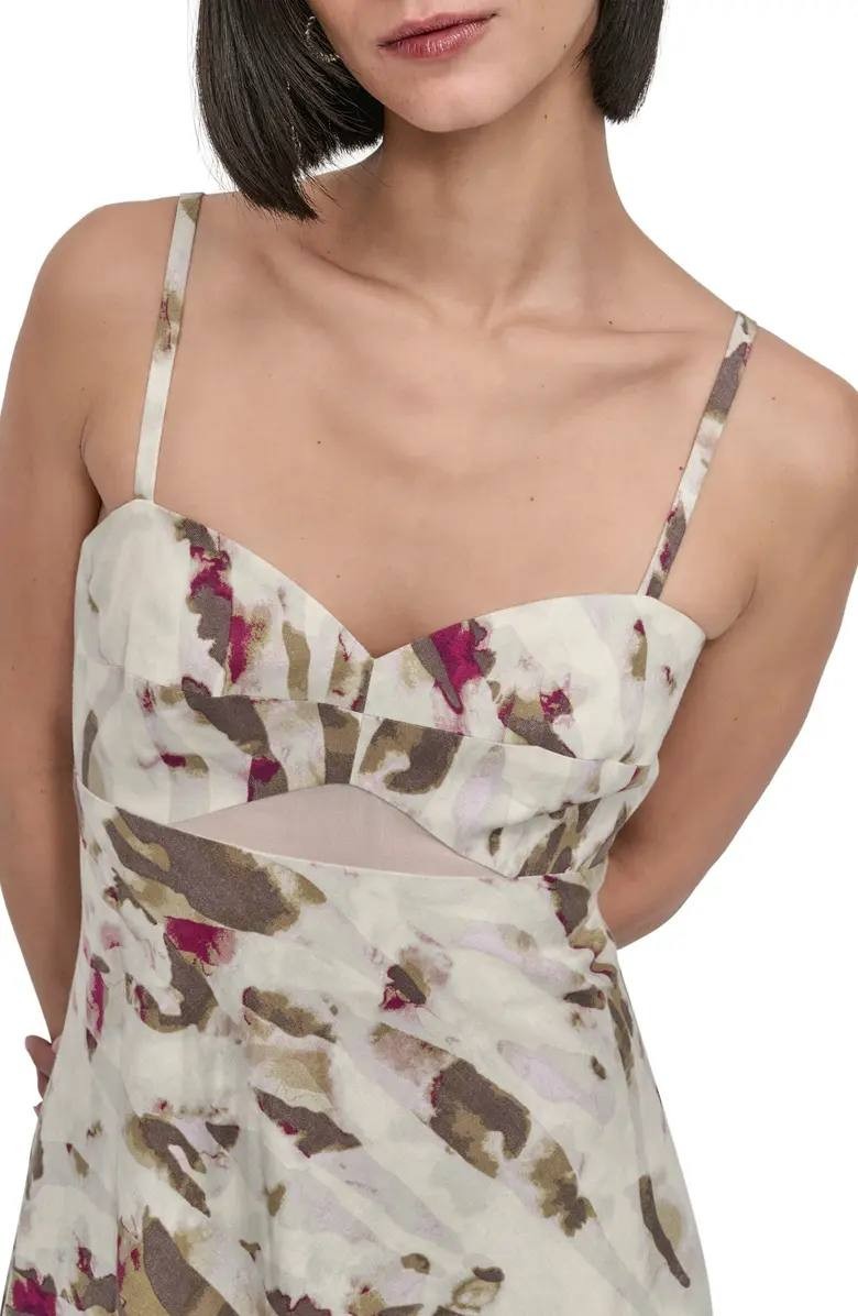 DKNY Women’s Linen Blend Sundress Beige Print Size 10 NWT $149