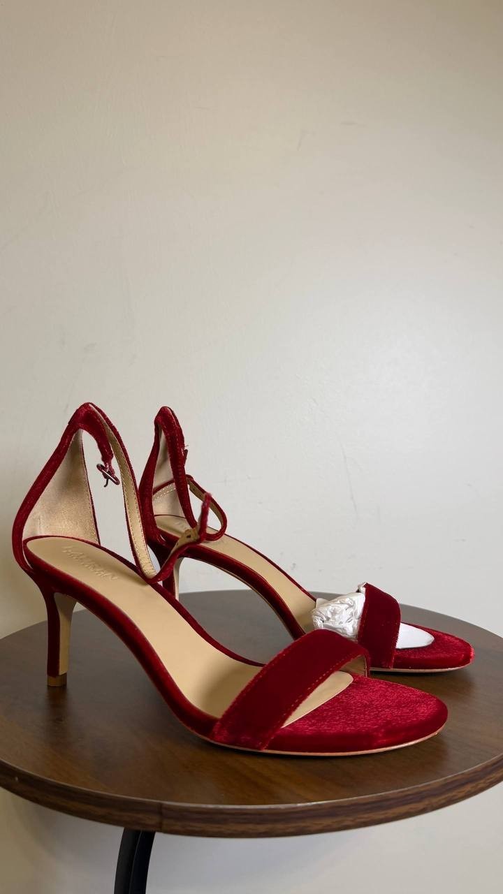 Lauren Ralph Lauren Red Velvet Mid Heel Sandals 7.5B NIB MSRP $148