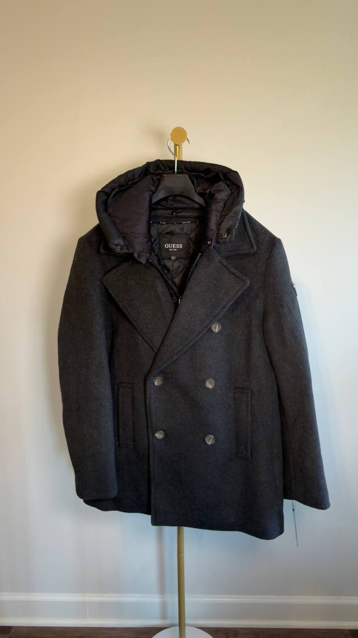 GUESS Men’s Peacoat Removable Nylon Hood Jet Black L NWT $350