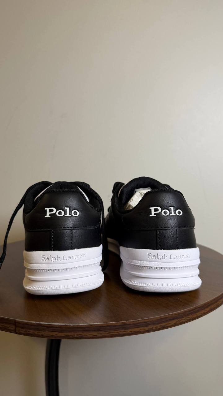 Polo Ralph Lauren Heritage Court II Leather Sneakers Black White 8.5 NWB $145