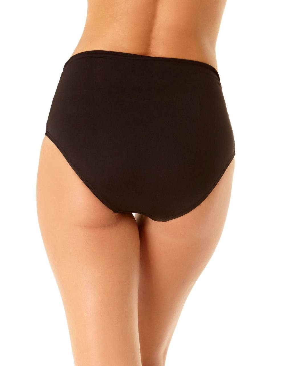 Anne Cole Convertible High Waist Shirred Swim Bottom Black L NWT $56