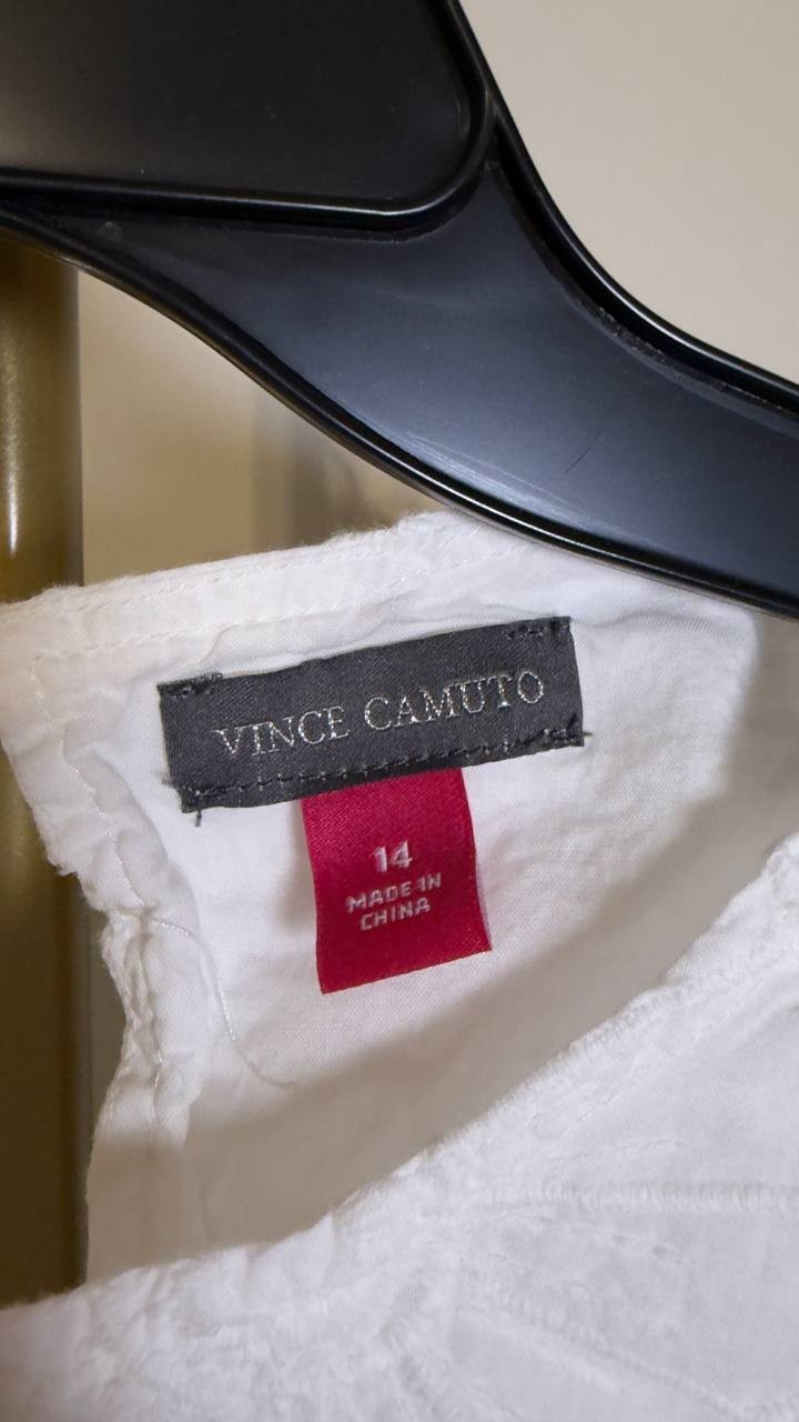 Vince  Camuto  Women’s  Embroidery  Front   Blouse  Ultra  White  14  NWOT  $89