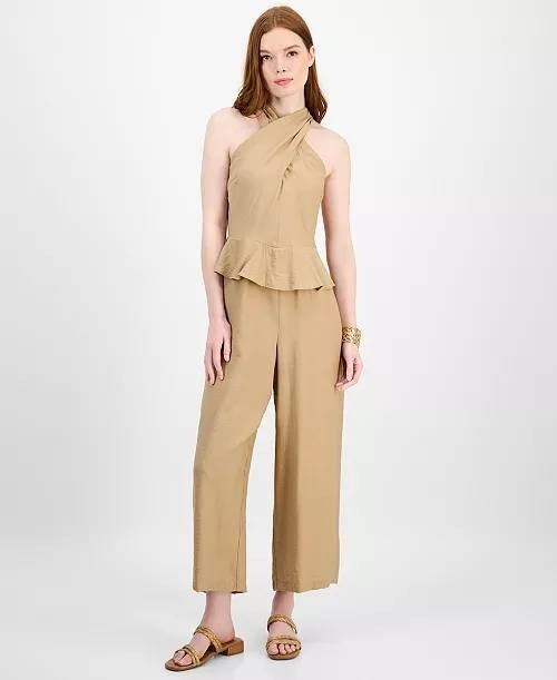 Tommy Hilfiger Peplum Halter Jumpsuit Size 4 Tannin NWT $129