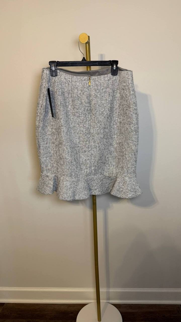 Donna Karan New York Tweed Ruffle Hem Skirt Grey 12P NWT $99