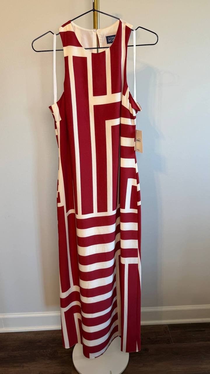 Donna Morgan Crewneck Midi Dress Cream/Dark Red 4 NWT $158