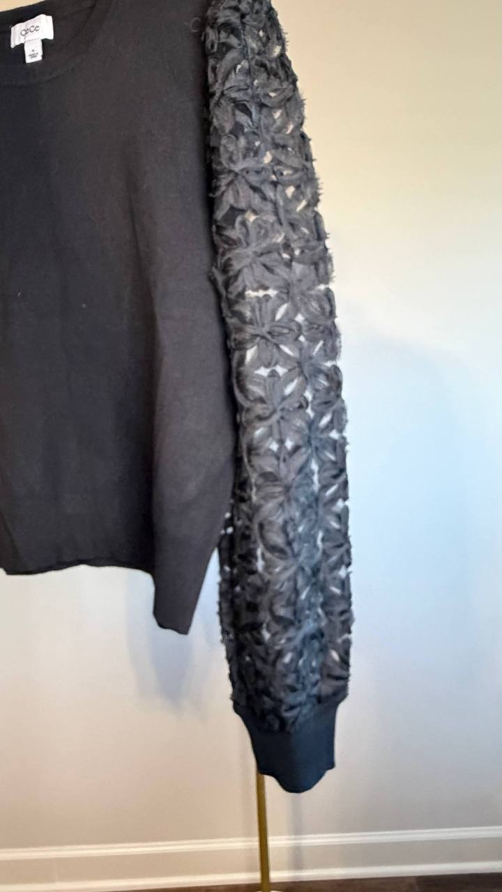 CeCe 3D Floral Lace Mixed Media Sweater Black XL NWT $89