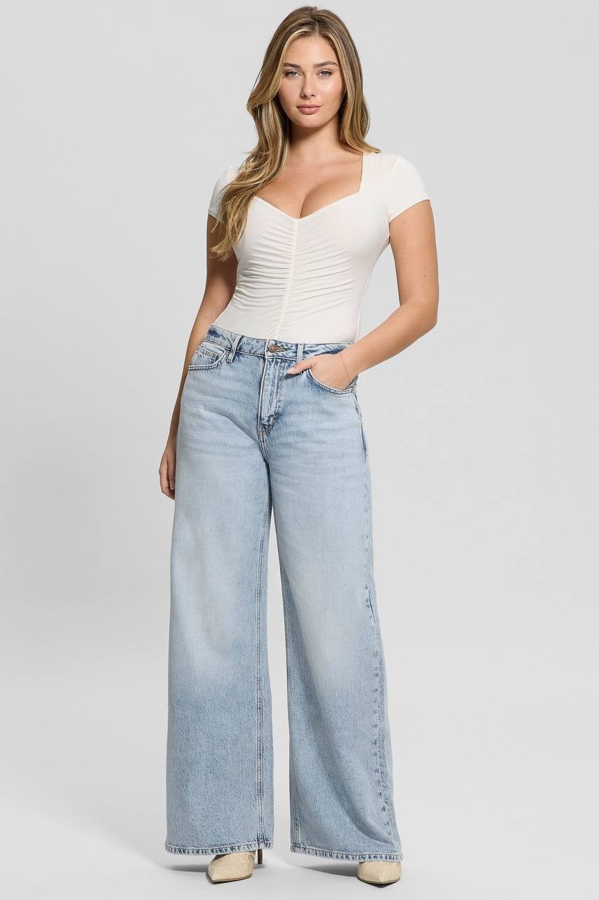 Guess Eco Bellflower Wide‑Leg Jeans Jersey Blue 27x32 NWT $118