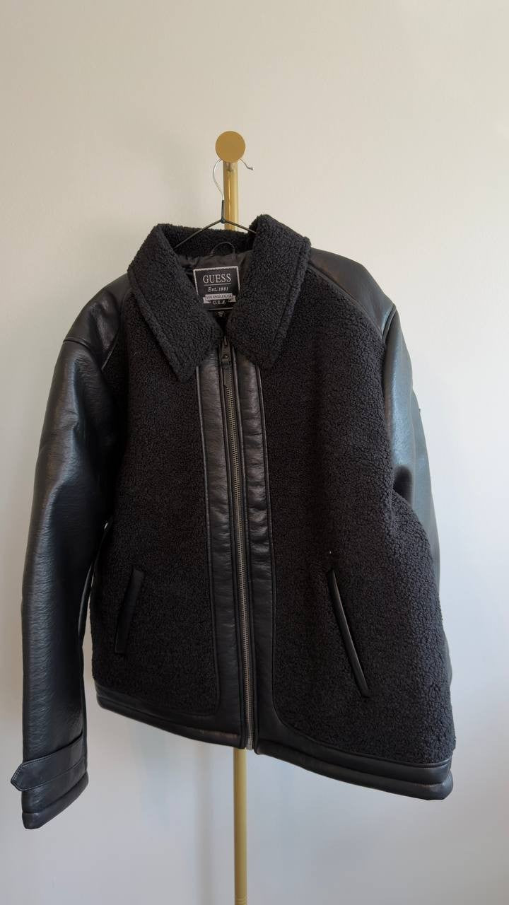 GUESS Men’s Ren Bonded Faux Sherpa Jacket Jet Black XXL NWT $238