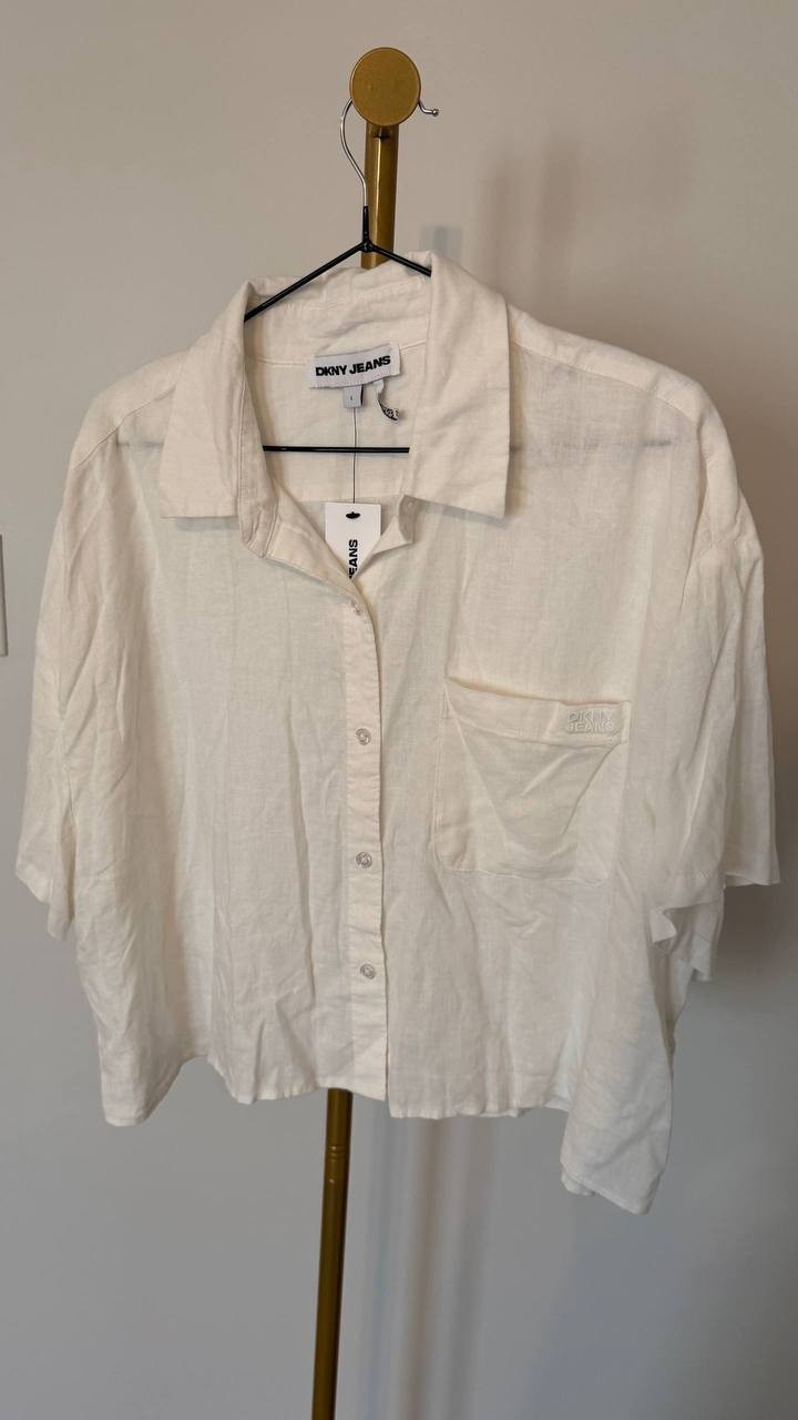 DKNY JEANS Ivory  Casual Top/Shir L NWT Relaxed Casual Minimalist Style msrp$79