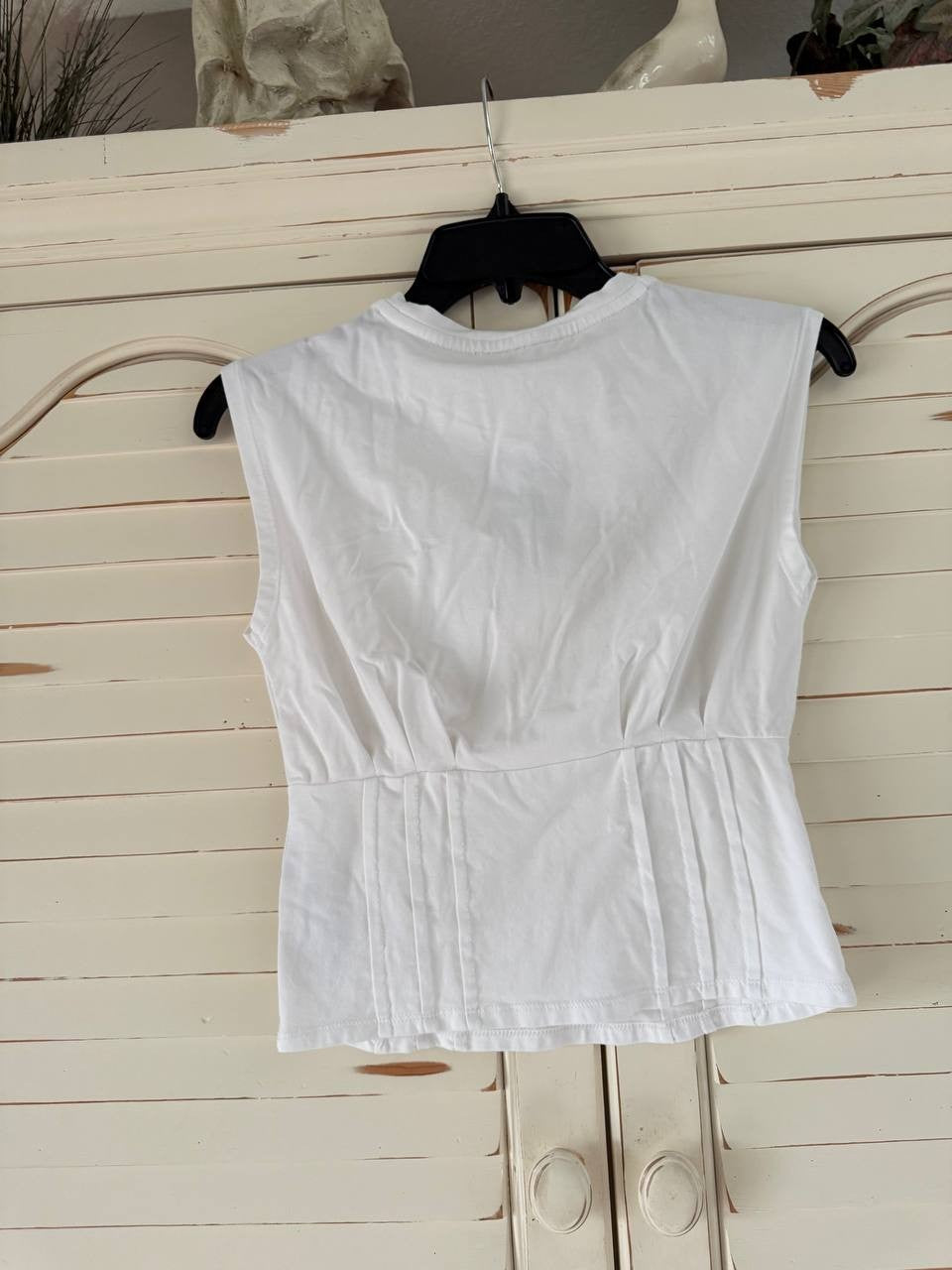 Guess Karmen Corset T-Shirt XS White Cap Sleeve Stretch Fitted NWT
