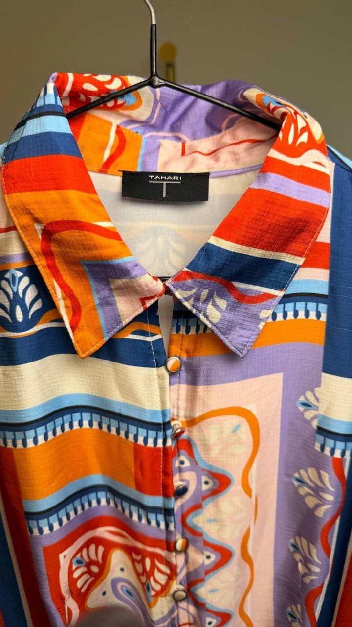 Tahari Women’s Printed Pleated Midi Shirtdress Como Tile 10 NWT $138