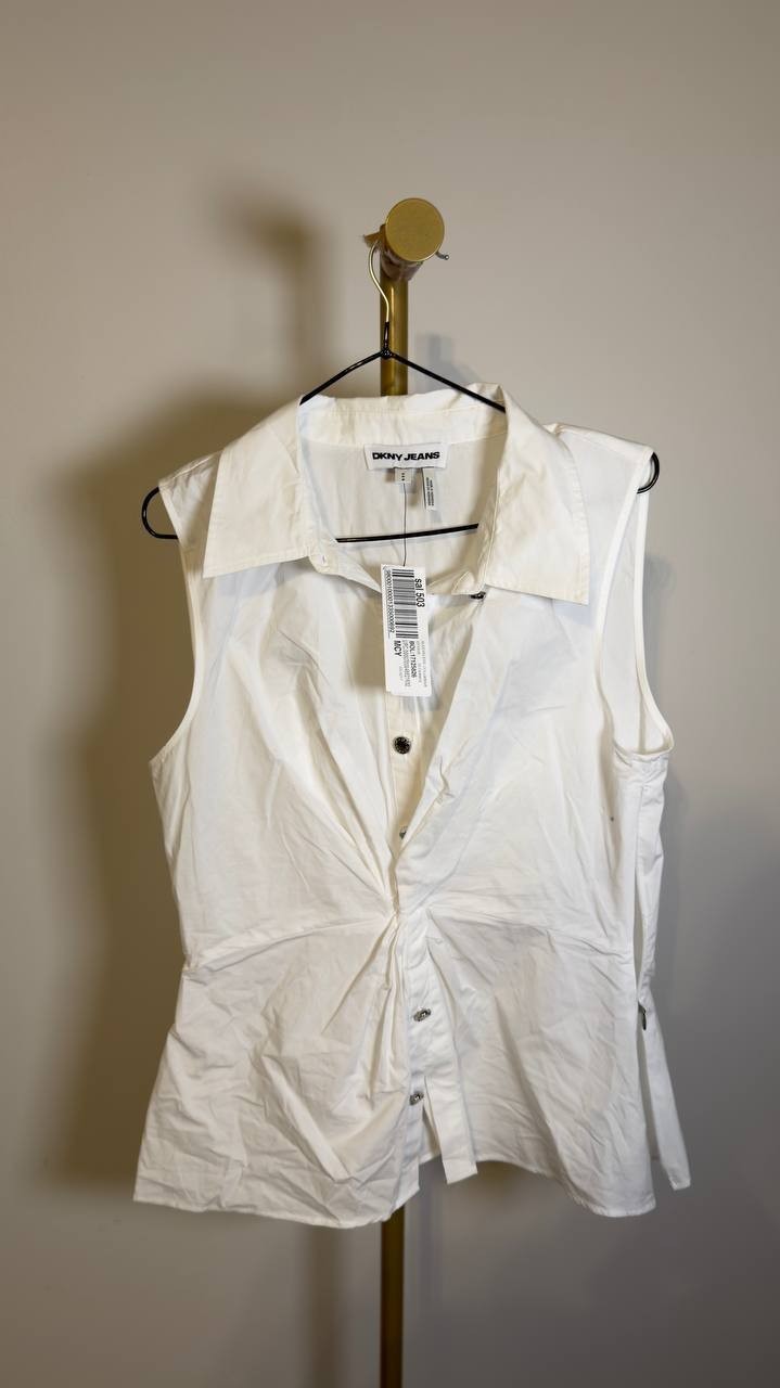 DKNY Jeans Women’s Poplin Twist Front Shirt White M NWT $79 