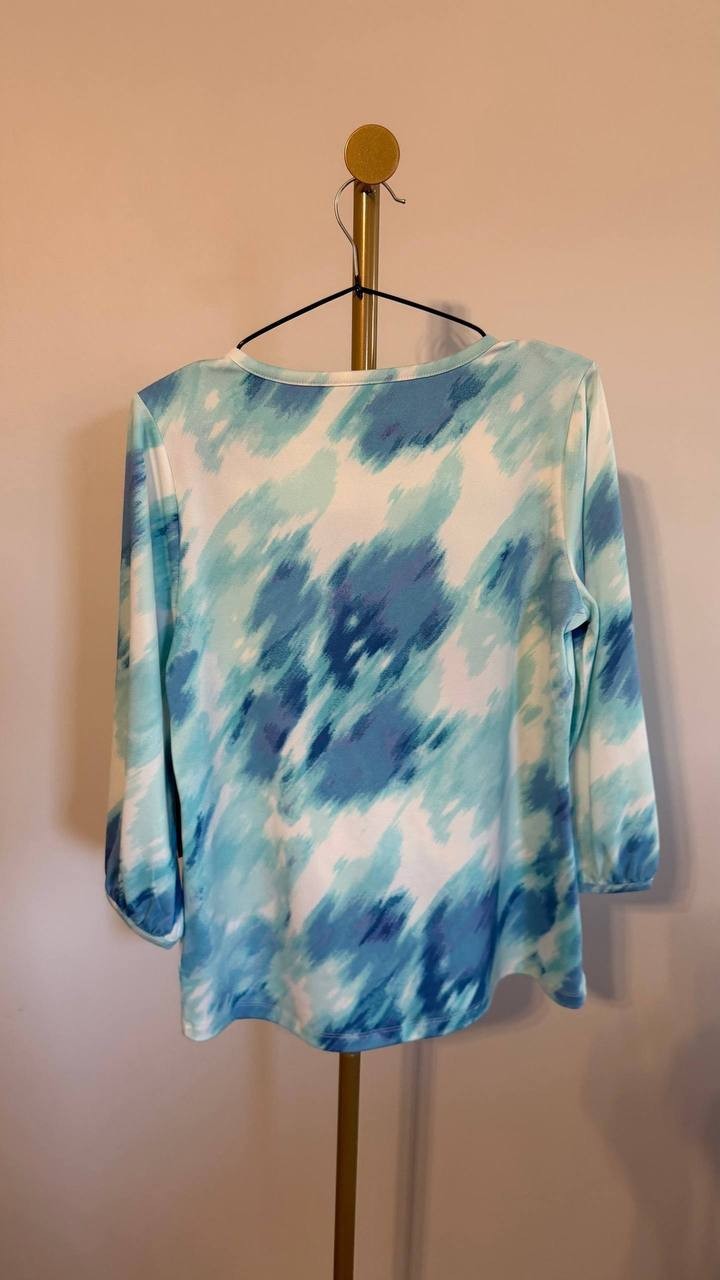 Jones New York Women’s Watercolor‑Print 3/4‑Sleeve Top Blue Multi S $59.50 NWT