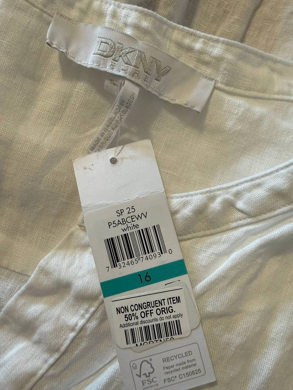 DKNY Asymmetric Linen Shirtdress – Natural – Size 16 – NWT