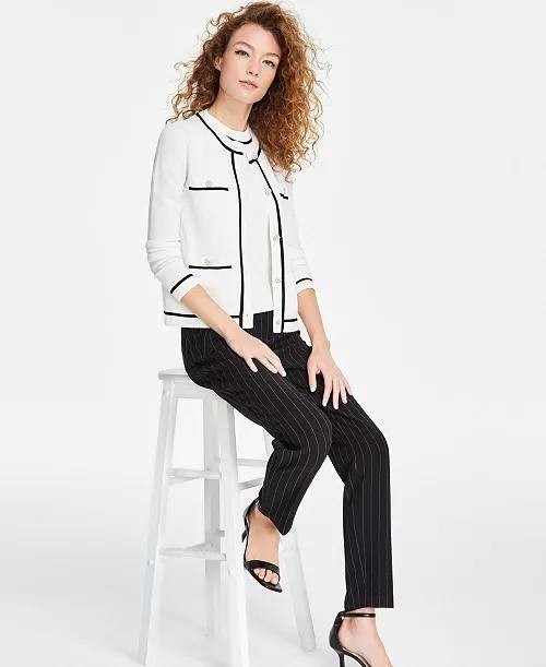 Karl Lagerfeld Paris Women’s Four‑Pocket Crewneck Cardigan Soft White M NWT $128