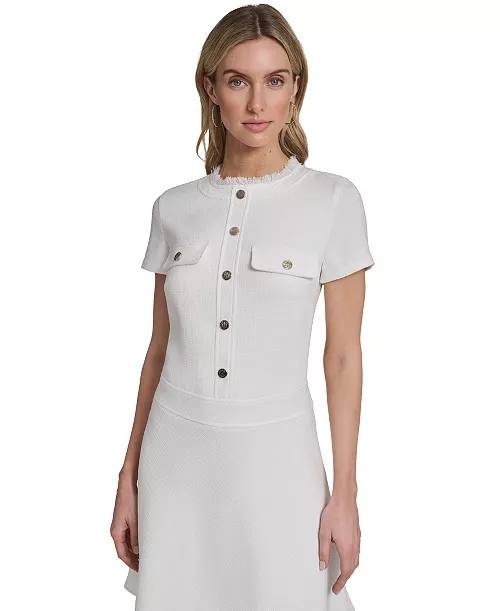 Tommy Hilfiger Women’s Hopsack Fit & Flare Shirt Dress Ivory 14 NWT $139
