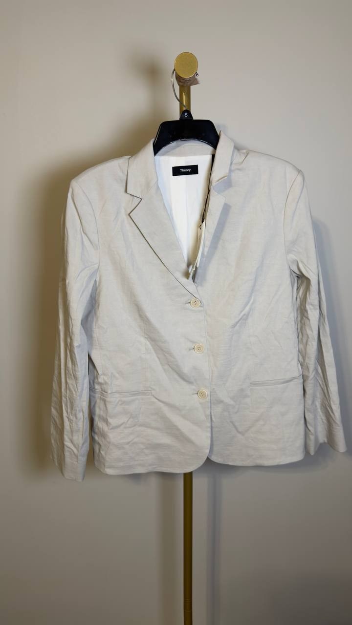 Theory Shrunken Linen Blend Jacket White Clay 12 NWT $465