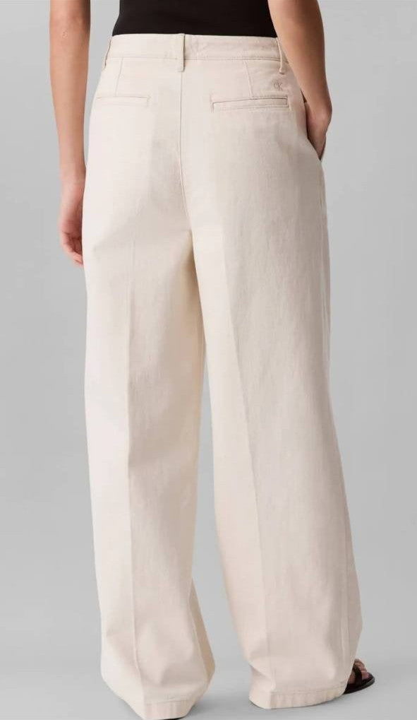 Calvin Klein High‑Rise Wide‑Leg Trousers White Natural Size 31 w r NWT msrp$109