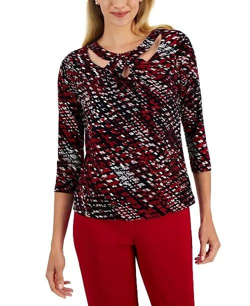 Kasper Multicolor Printed Twist-Neck Top Size PM NWT $69 – Chic & Versatile