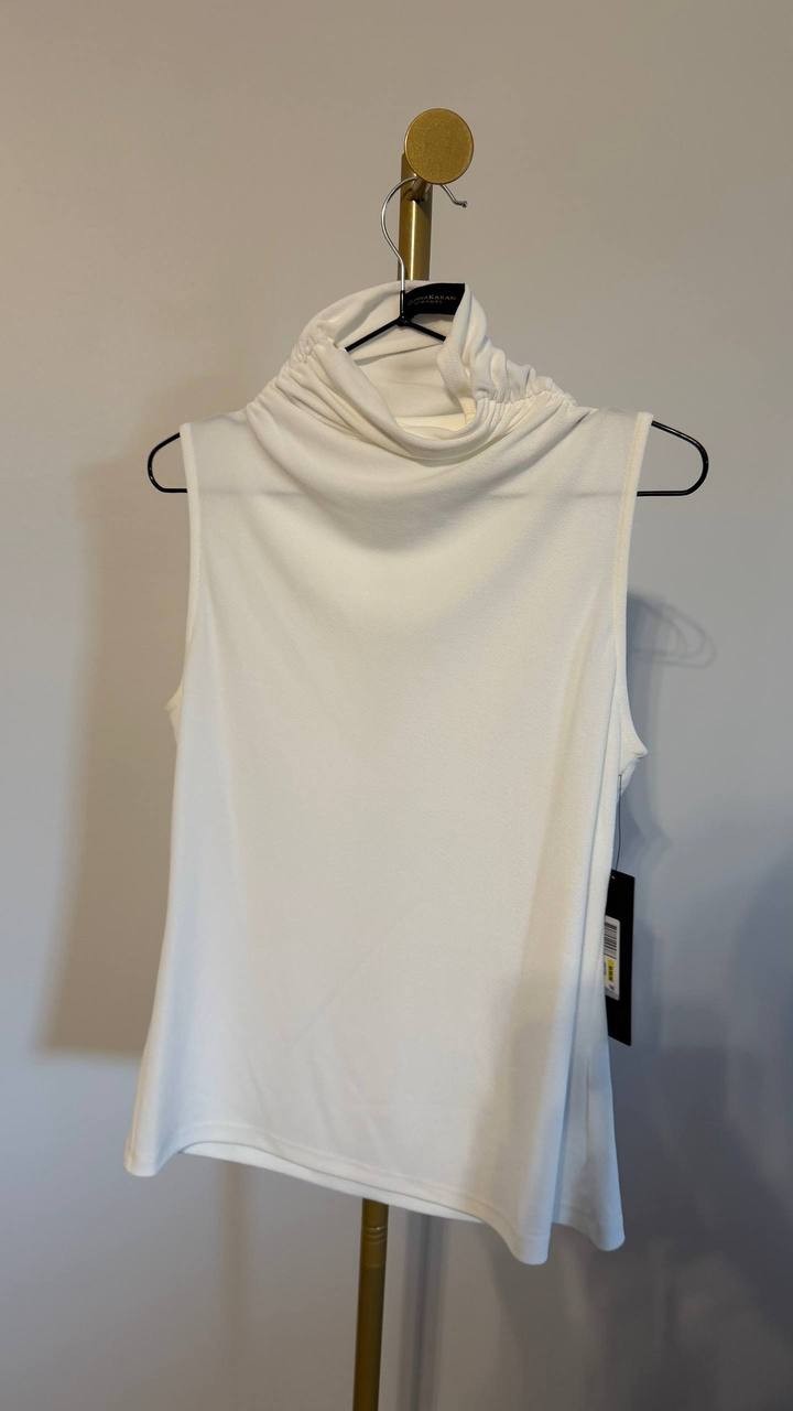 Donna Karan Draped Mock Neck Sleeveless Top Cream M $69 NWT