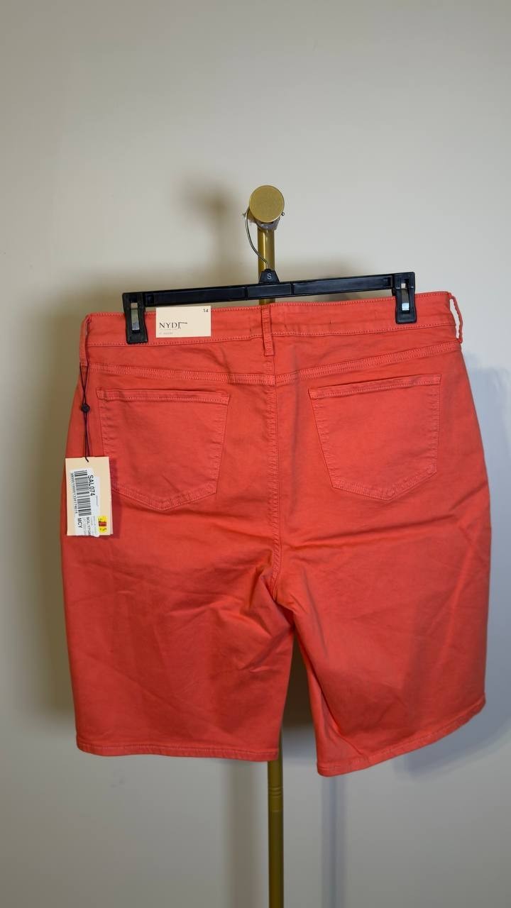 NYDJ Briella 11" Denim Shorts Side Slits Coral 14 NWT $74