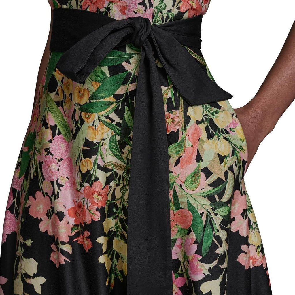 Karl Lagerfeld Stretch‑Cotton Floral Midi Dress Black Multi 2 NWT $189