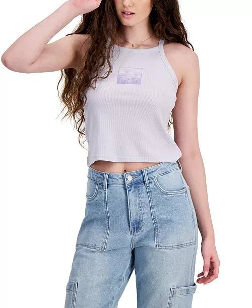 Hippie Rose Lavender Ribbed Graphic Tank Top - Juniors L NWT New with Tags