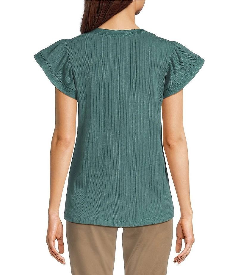 Democracy Petite PS Green Split V-Neck Cap Sleeve Knit Top NWT MSRP $48